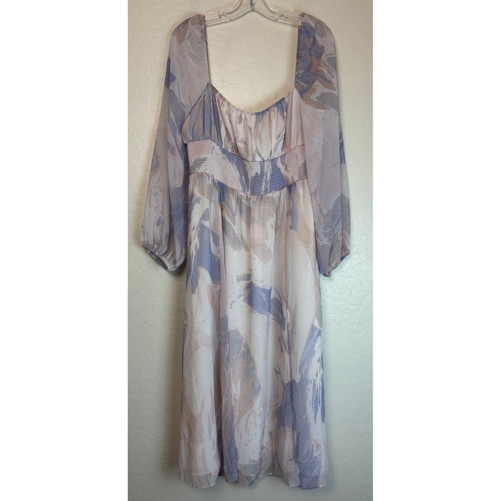 Wilfred Aritzia Bella Slit Midi Dress XL Birch Soft Iris Watercolor $178 2219